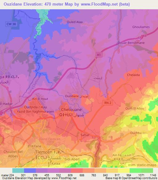 Ouzidane,Algeria Elevation Map