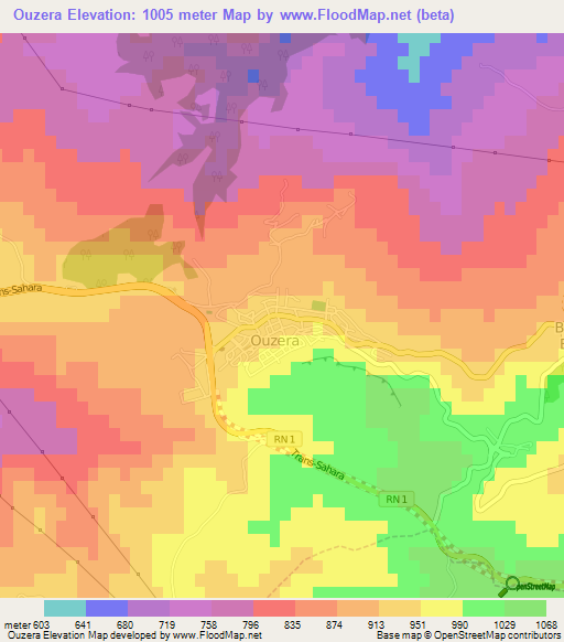 Ouzera,Algeria Elevation Map