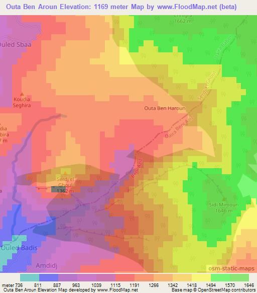 Outa Ben Aroun,Algeria Elevation Map