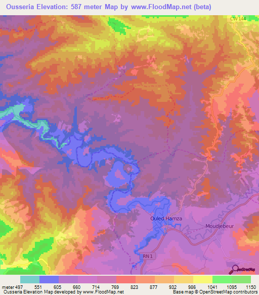 Ousseria,Algeria Elevation Map