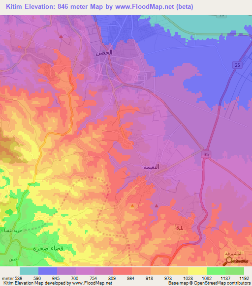 Kitim,Jordan Elevation Map