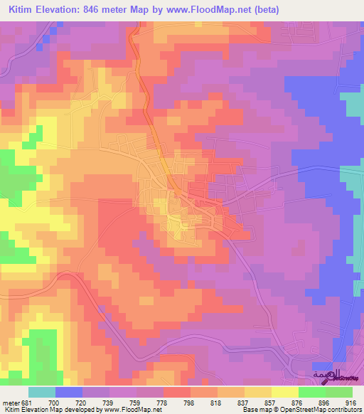 Kitim,Jordan Elevation Map