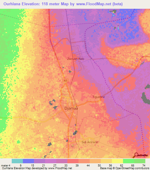 Ourhlana,Algeria Elevation Map