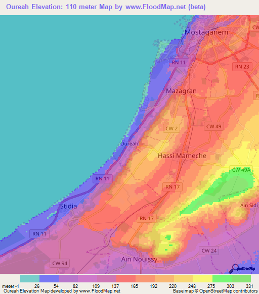 Oureah,Algeria Elevation Map