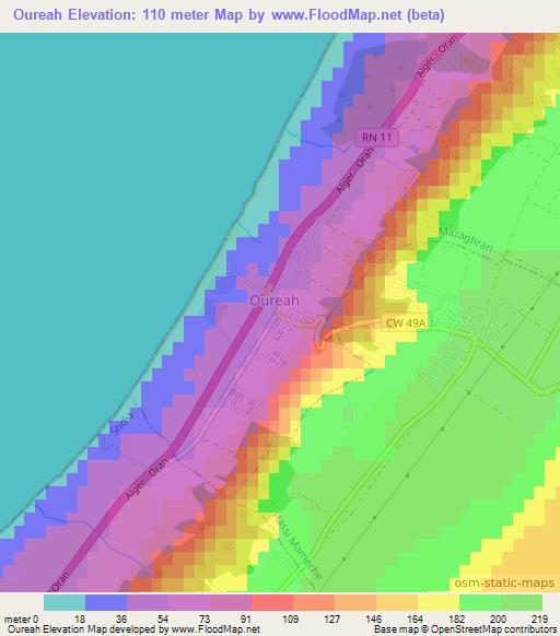 Oureah,Algeria Elevation Map