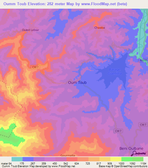 Oumm Toub,Algeria Elevation Map
