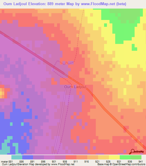 Oum Ladjoul,Algeria Elevation Map