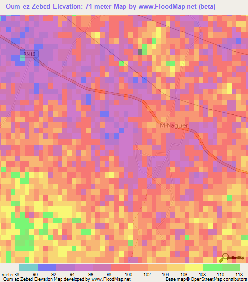 Oum ez Zebed,Algeria Elevation Map
