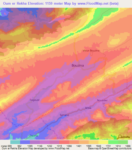 Oum er Rekha,Algeria Elevation Map