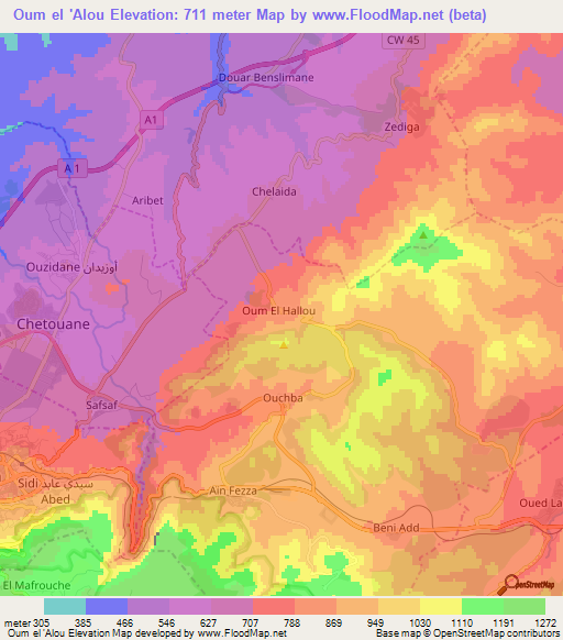 Oum el 'Alou,Algeria Elevation Map