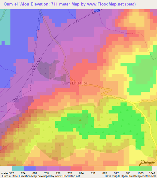 Oum el 'Alou,Algeria Elevation Map