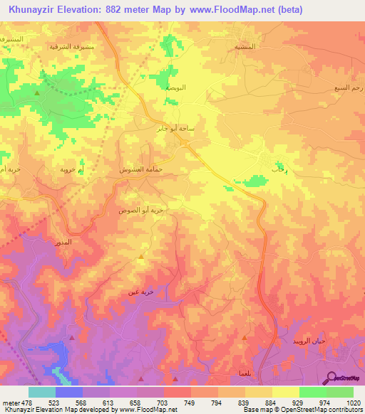Khunayzir,Jordan Elevation Map