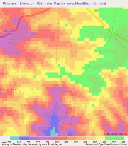 Khunayzir,Jordan Elevation Map