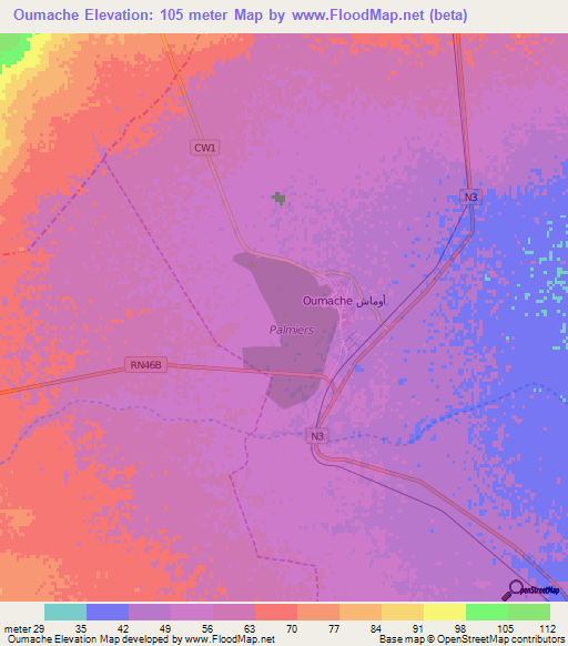 Oumache,Algeria Elevation Map