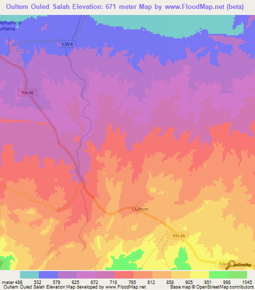 Oultem Ouled Salah,Algeria Elevation Map