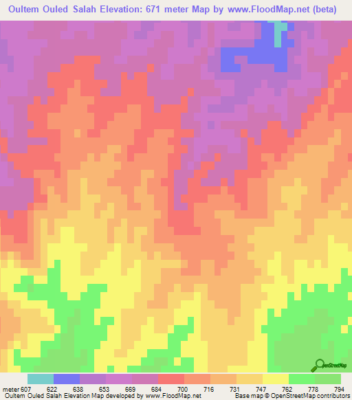 Oultem Ouled Salah,Algeria Elevation Map