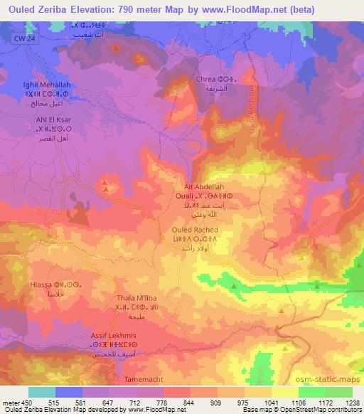 Ouled Zeriba,Algeria Elevation Map