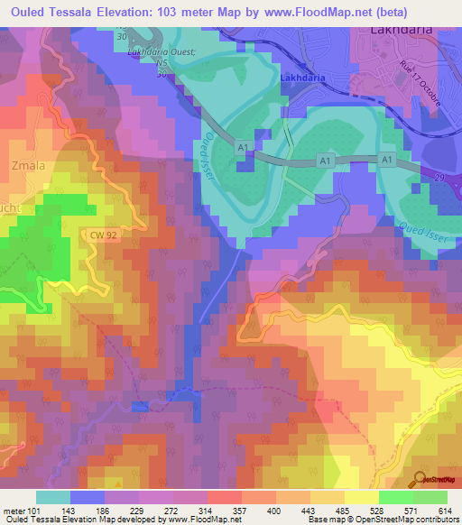 Ouled Tessala,Algeria Elevation Map