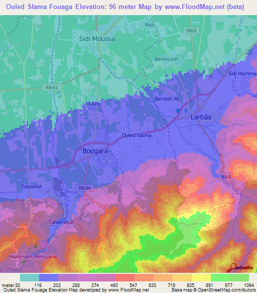 Ouled Slama Fouaga,Algeria Elevation Map