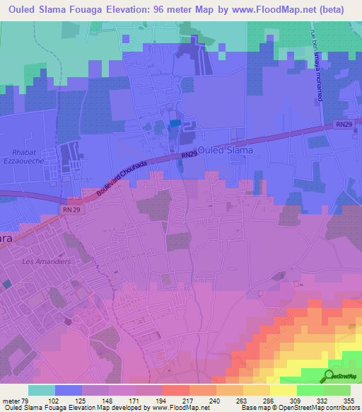Ouled Slama Fouaga,Algeria Elevation Map