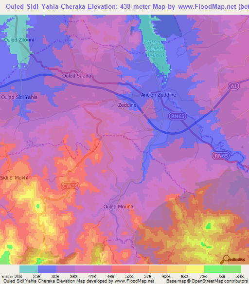 Ouled Sidi Yahia Cheraka,Algeria Elevation Map
