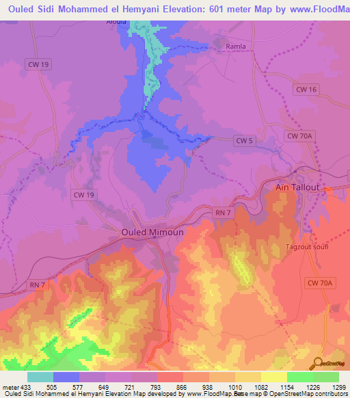 Ouled Sidi Mohammed el Hemyani,Algeria Elevation Map