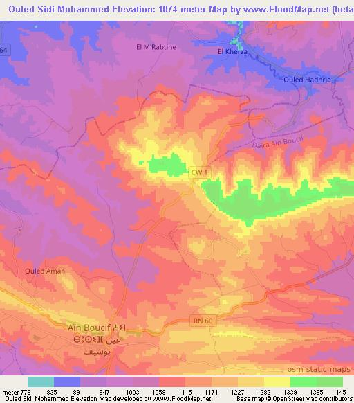 Ouled Sidi Mohammed,Algeria Elevation Map