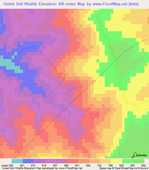 Ouled Sidi Khalifa,Algeria Elevation Map