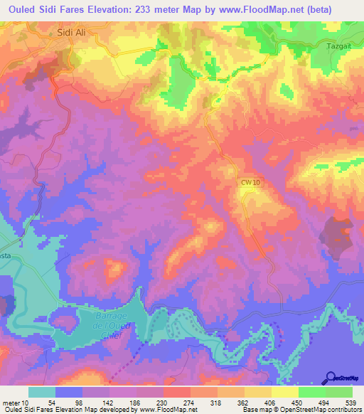 Ouled Sidi Fares,Algeria Elevation Map