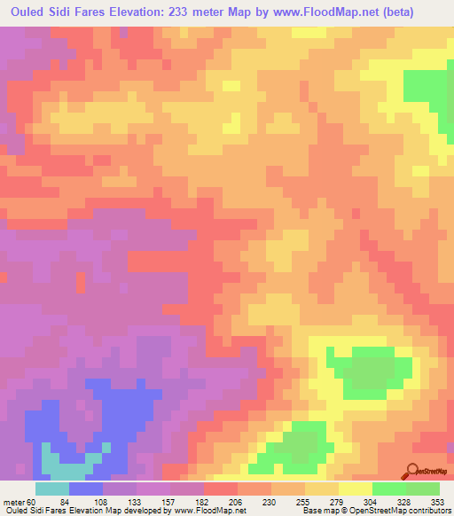 Ouled Sidi Fares,Algeria Elevation Map