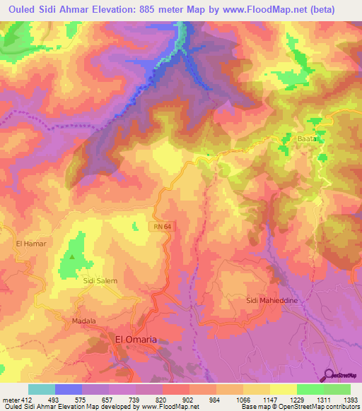 Ouled Sidi Ahmar,Algeria Elevation Map