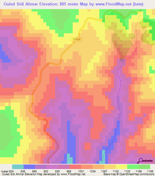 Ouled Sidi Ahmar,Algeria Elevation Map