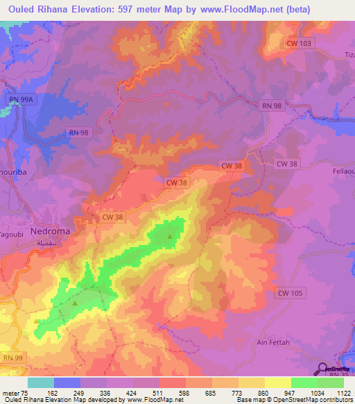 Ouled Rihana,Algeria Elevation Map