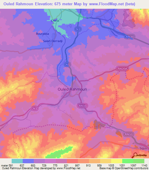 Ouled Rahmoun,Algeria Elevation Map