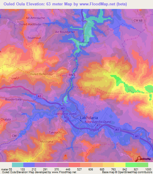 Ouled Oula,Algeria Elevation Map