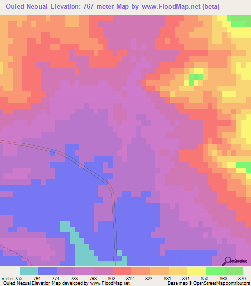 Ouled Neoual,Algeria Elevation Map
