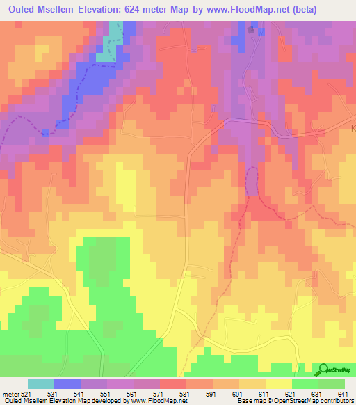 Ouled Msellem,Algeria Elevation Map