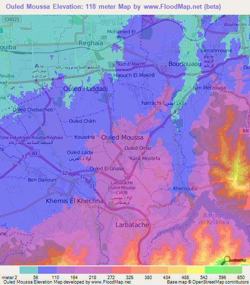Ouled Moussa,Algeria Elevation Map
