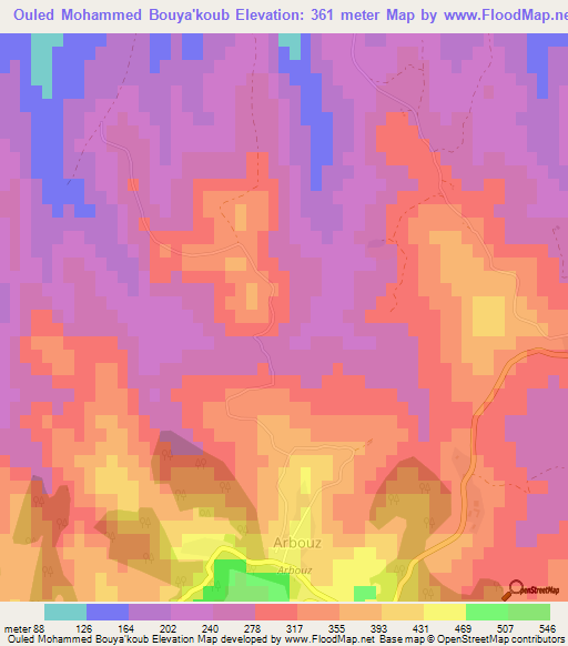 Ouled Mohammed Bouya'koub,Algeria Elevation Map