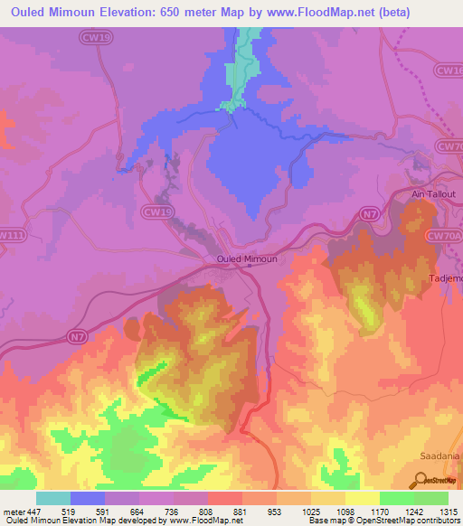 Ouled Mimoun,Algeria Elevation Map