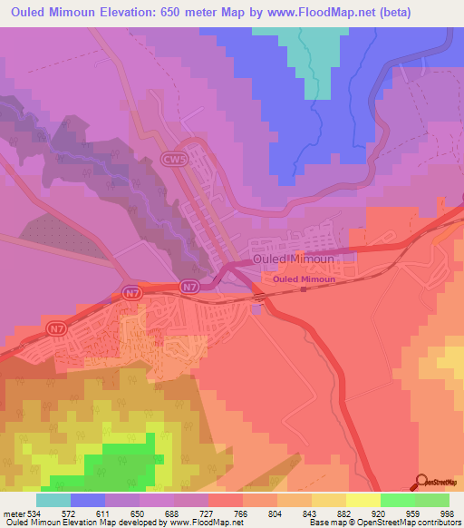 Ouled Mimoun,Algeria Elevation Map