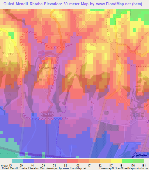 Ouled Mendil Rhraba,Algeria Elevation Map