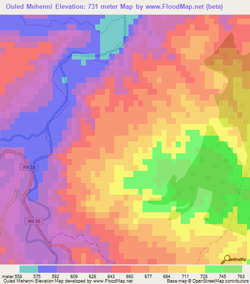 Ouled Mehenni,Algeria Elevation Map