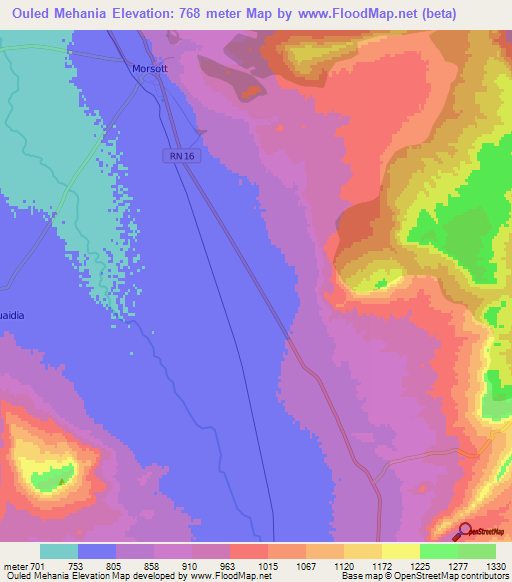 Ouled Mehania,Algeria Elevation Map