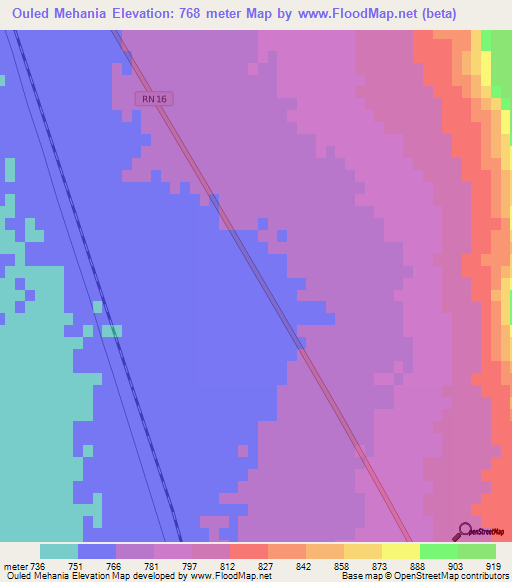 Ouled Mehania,Algeria Elevation Map