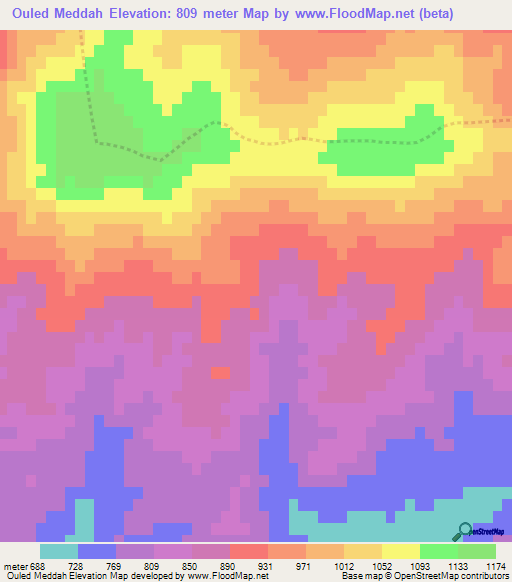Ouled Meddah,Algeria Elevation Map