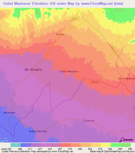 Ouled Mannsour,Algeria Elevation Map