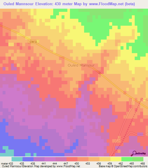 Ouled Mannsour,Algeria Elevation Map