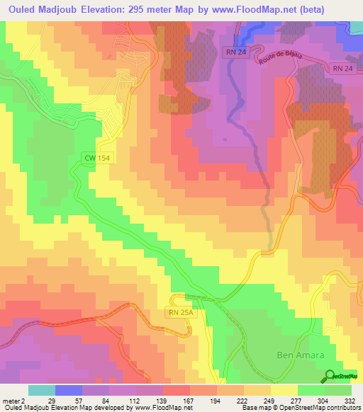 Ouled Madjoub,Algeria Elevation Map