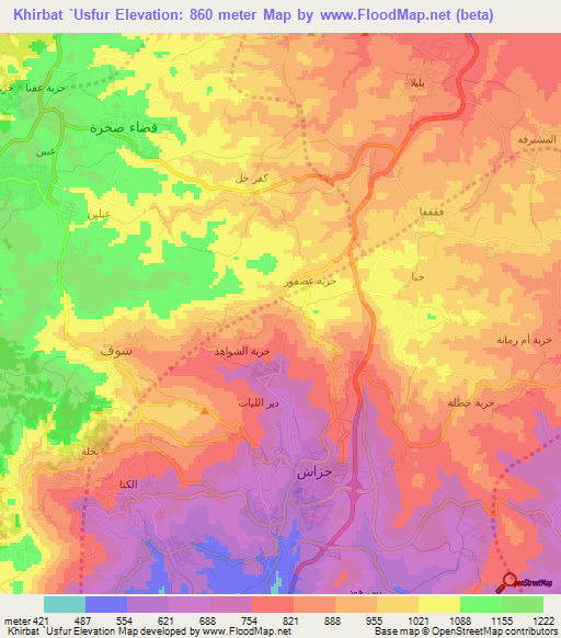 Khirbat `Usfur,Jordan Elevation Map